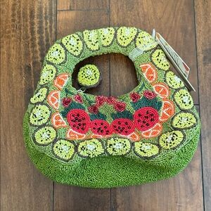 Green Beaded Kids Fruit Handbag with Watermelon & Citrus Motif